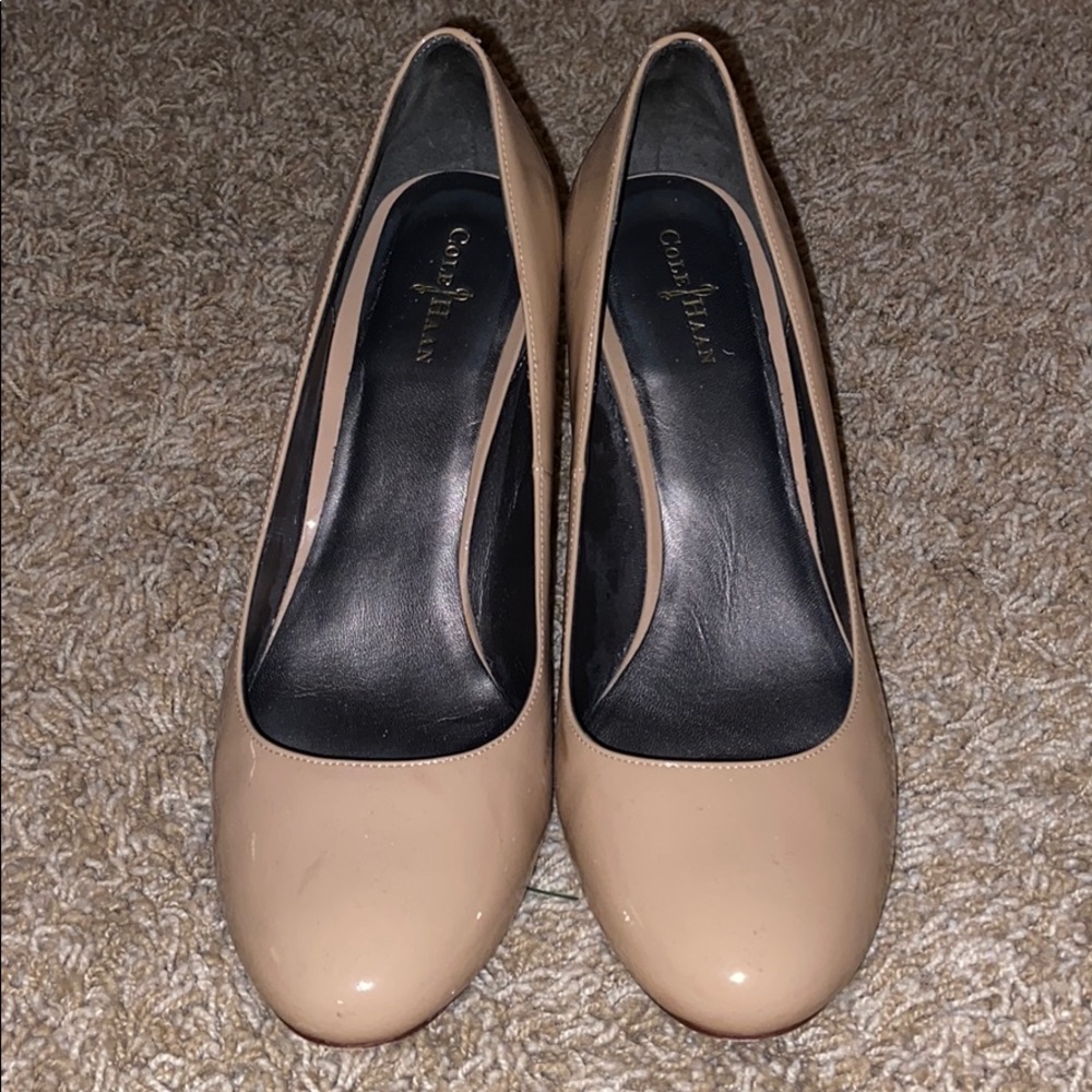 Cole Haan Nude Patent Wedge Heels